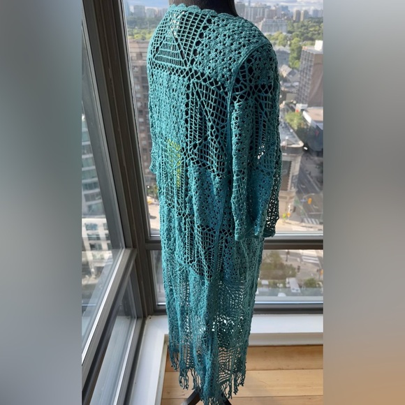 🆕 FARM Rio 🧿 NWOT Floral Crochet Tie Up Kimono, Teal - Sz M - Picture 10 of 16
